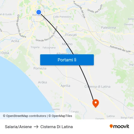 Salaria/Aniene to Cisterna Di Latina map