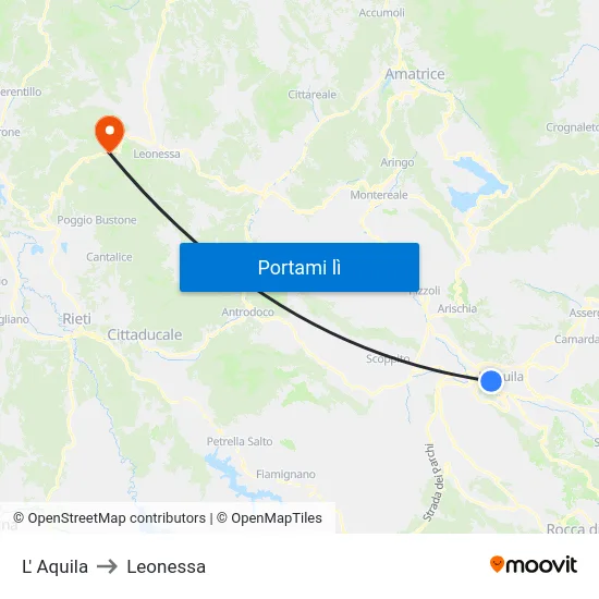 L' Aquila to Leonessa map