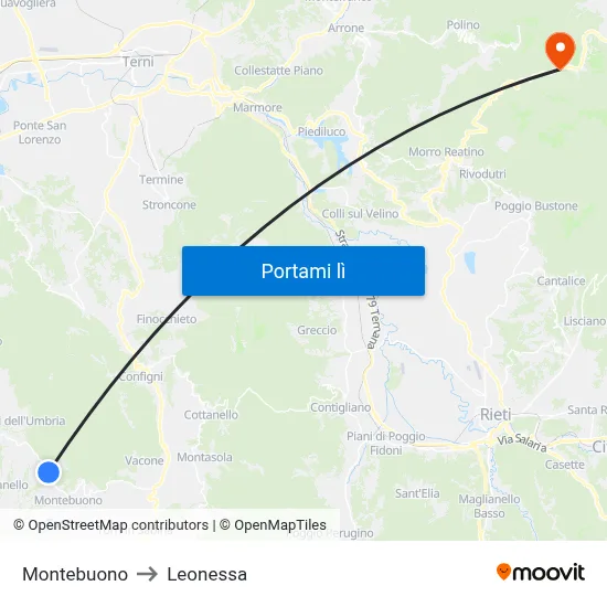 Montebuono to Leonessa map