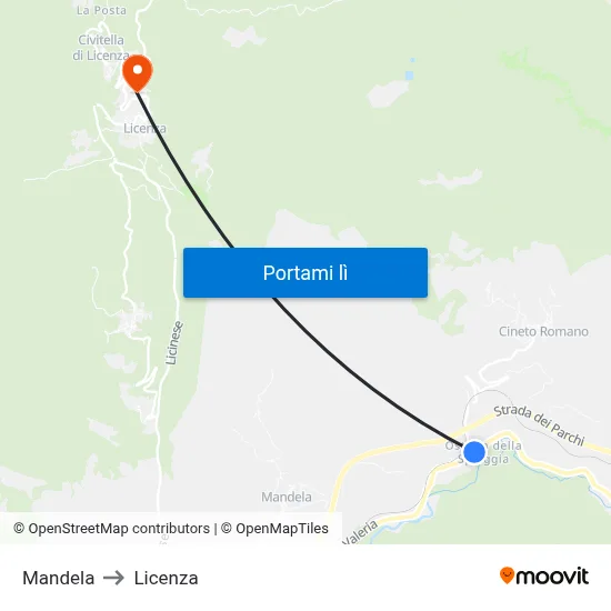 Mandela to Licenza map