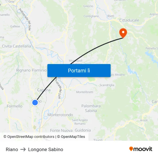 Riano to Longone Sabino map