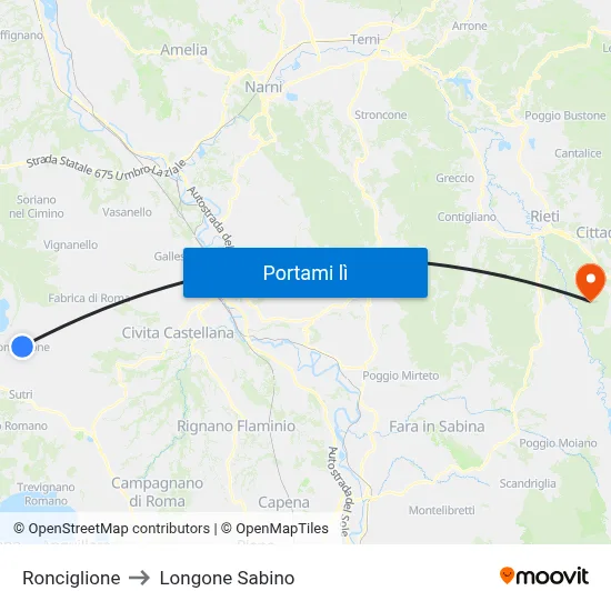 Ronciglione to Longone Sabino map