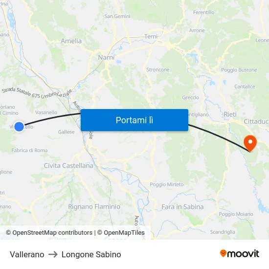 Vallerano to Longone Sabino map