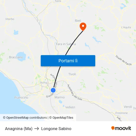 Anagnina (Ma) to Longone Sabino map