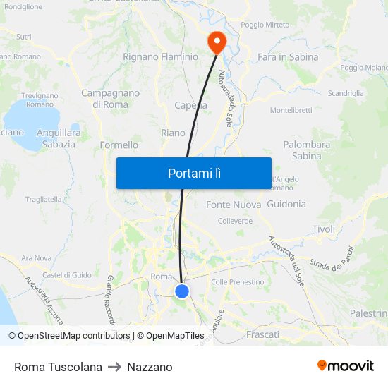Roma Tuscolana to Nazzano map
