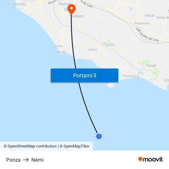 Ponza to Nemi map