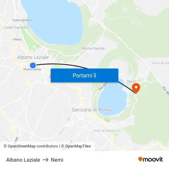 Albano Laziale to Nemi map