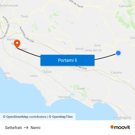 Settefrati to Nemi map