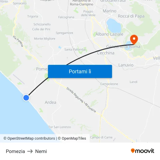 Pomezia to Nemi map