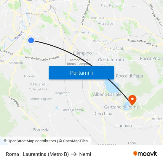 Roma | Laurentina (Metro B) to Nemi map