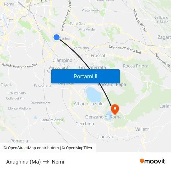 Anagnina (Ma) to Nemi map