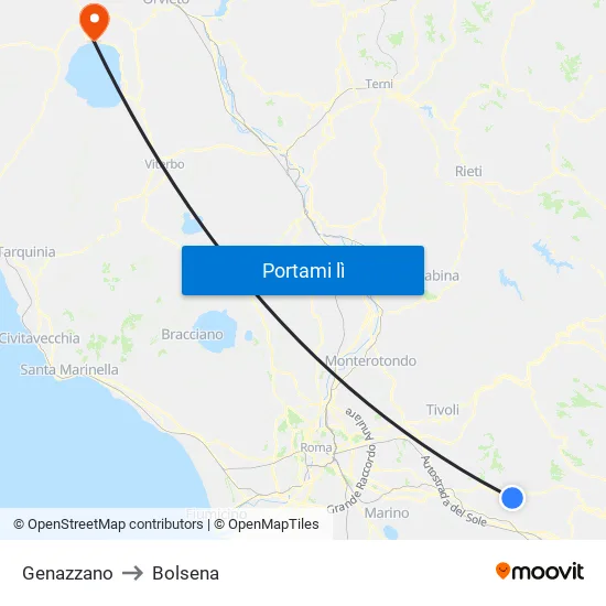 Genazzano to Bolsena map