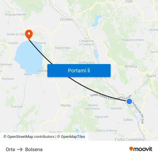 Orte to Bolsena map