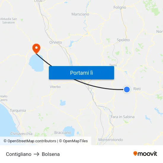 Contigliano to Bolsena map