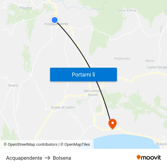 Acquapendente to Bolsena map
