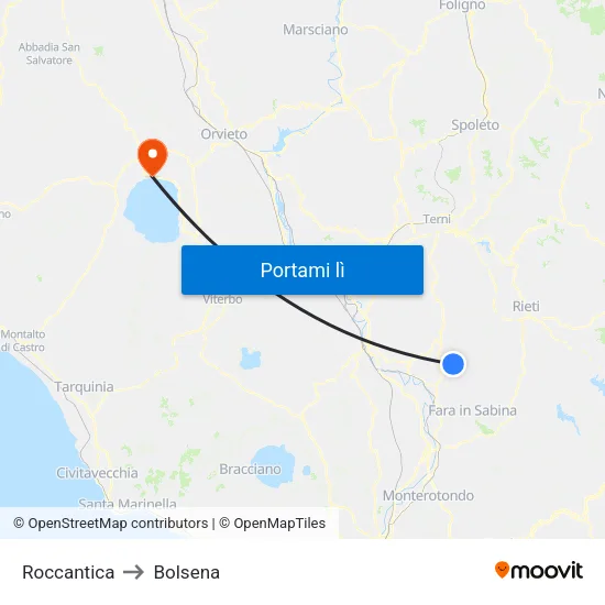 Roccantica to Bolsena map