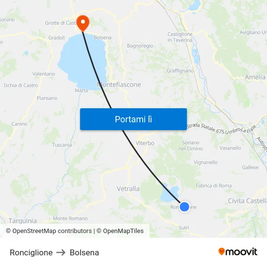 Ronciglione to Bolsena map