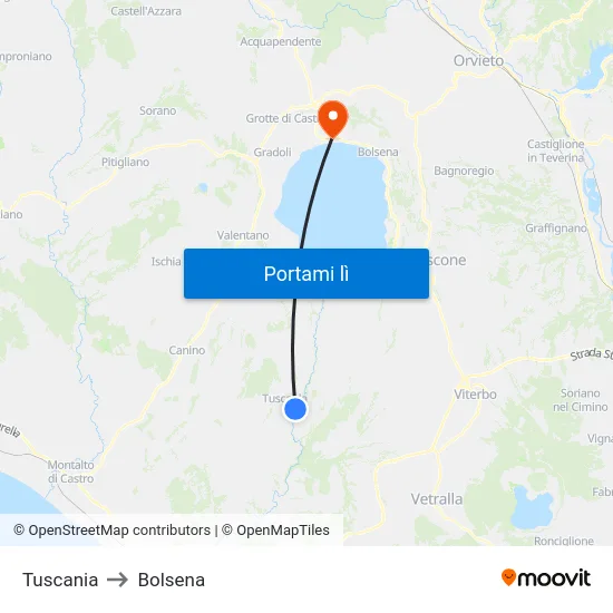 Tuscania to Bolsena map