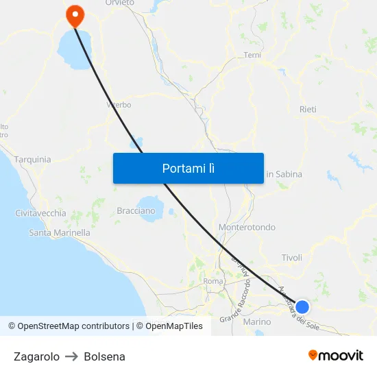 Zagarolo to Bolsena map