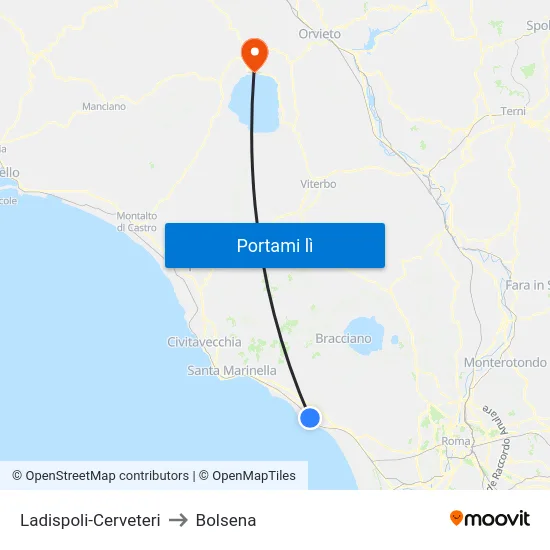 Ladispoli-Cerveteri to Bolsena map