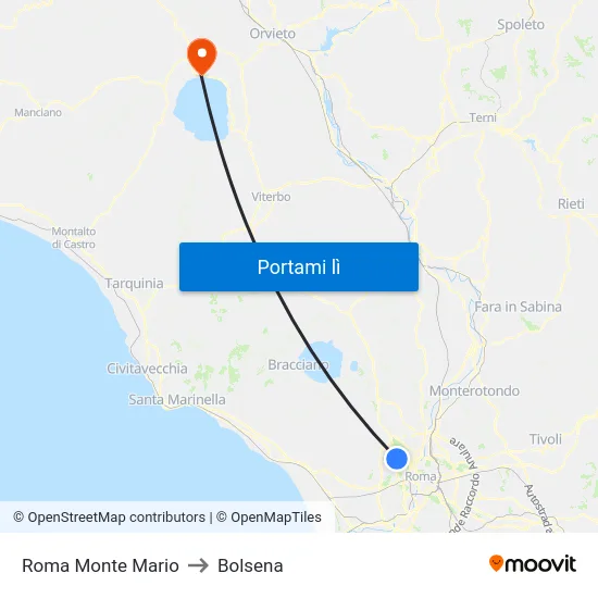 Roma Monte Mario to Bolsena map