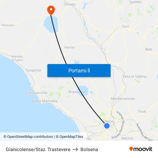Gianicolense/Staz. Trastevere to Bolsena map