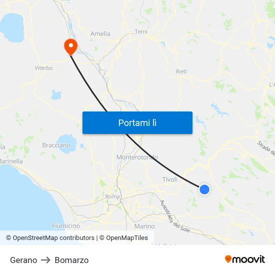 Gerano to Bomarzo map