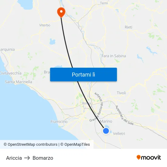 Ariccia to Bomarzo map