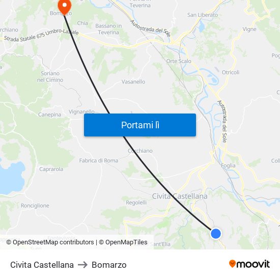 Civita Castellana to Bomarzo map