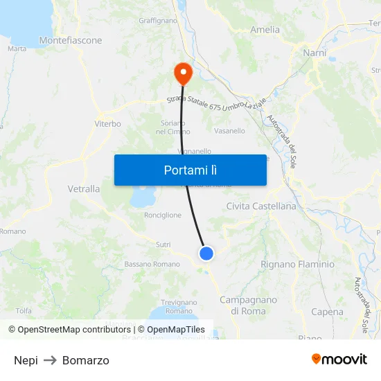 Nepi to Bomarzo map