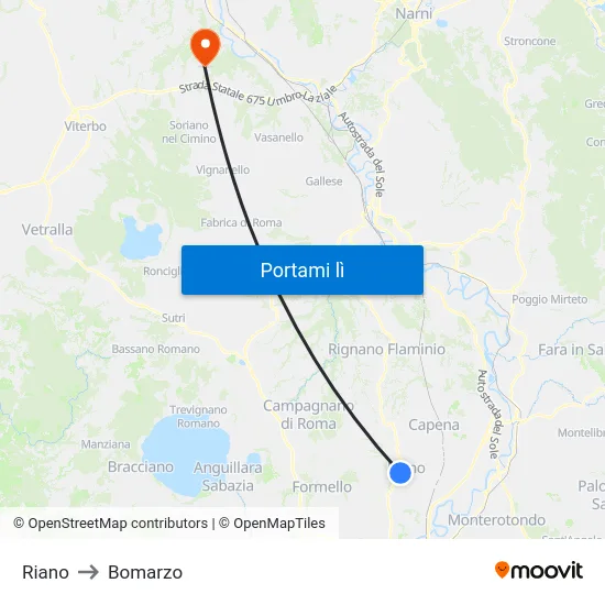 Riano to Bomarzo map