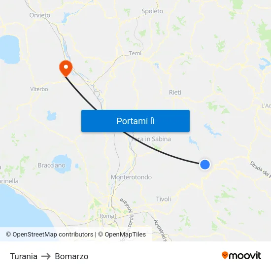 Turania to Bomarzo map