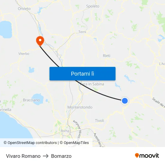 Vivaro Romano to Bomarzo map