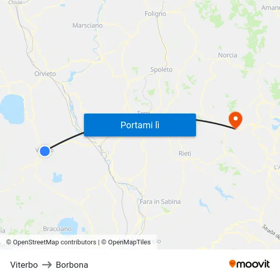 Viterbo to Borbona map