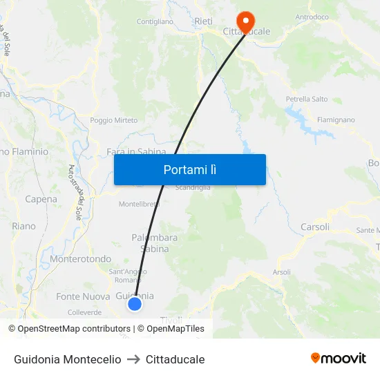 Guidonia Montecelio to Cittaducale map