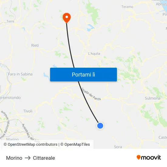 Morino to Cittareale map
