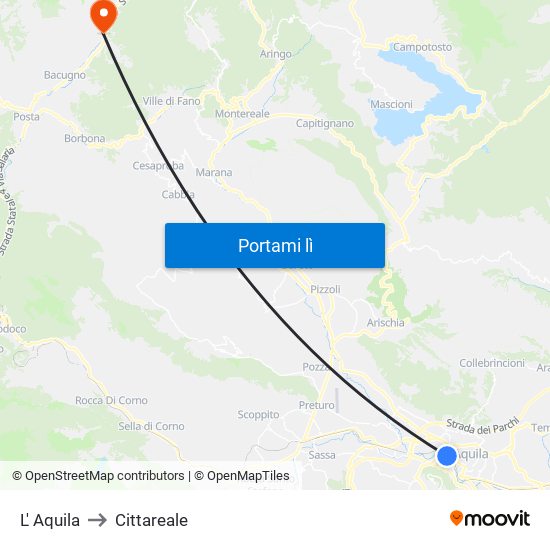 L' Aquila to Cittareale map