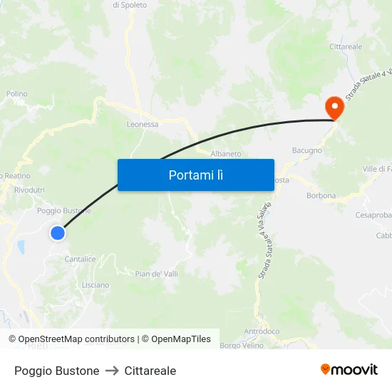 Poggio Bustone to Cittareale map