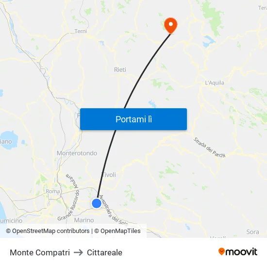 Monte Compatri to Cittareale map