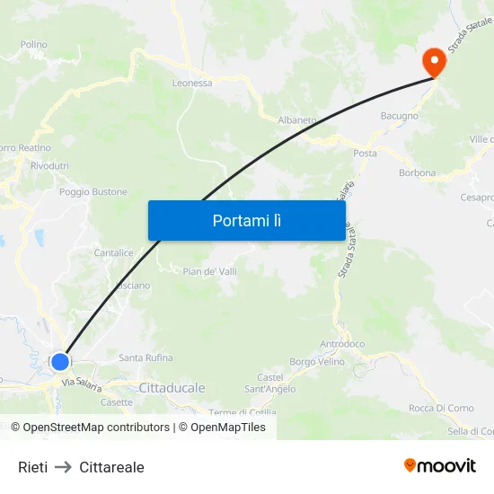 Rieti to Cittareale map