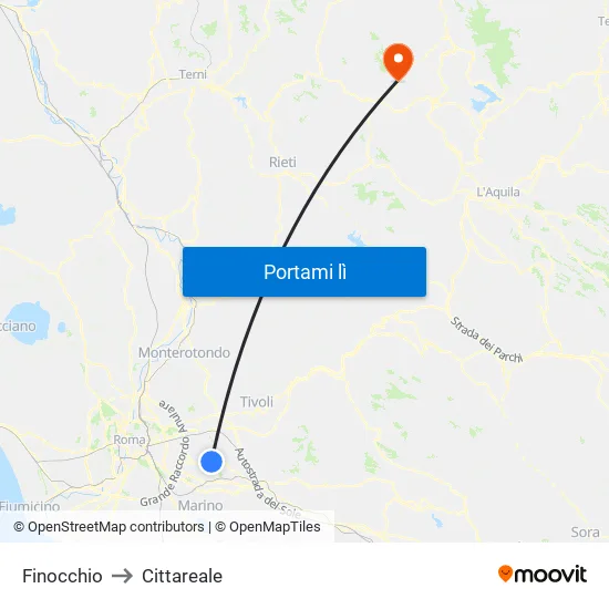 Finocchio to Cittareale map