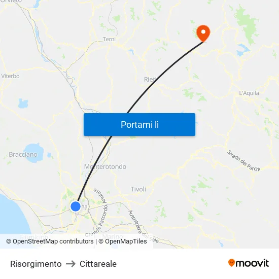 Risorgimento to Cittareale map