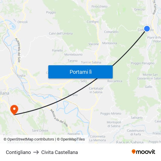 Contigliano to Civita Castellana map