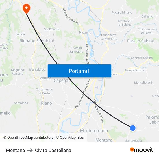 Mentana to Civita Castellana map