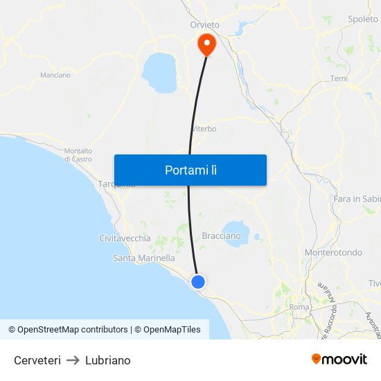 Cerveteri to Lubriano map