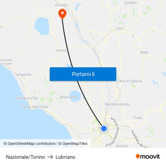 Nazionale/Torino to Lubriano map