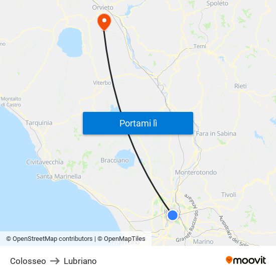 Colosseo to Lubriano map