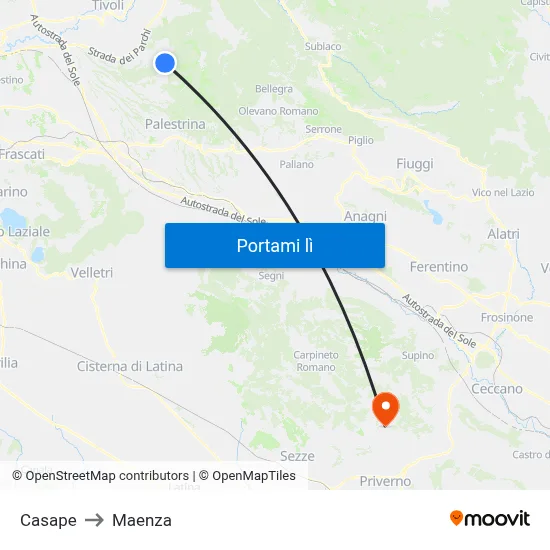 Casape to Maenza map