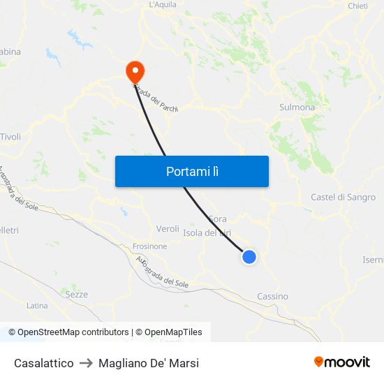 Casalattico to Magliano De' Marsi map