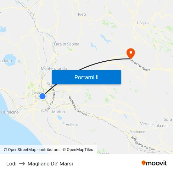 Lodi to Magliano De' Marsi map